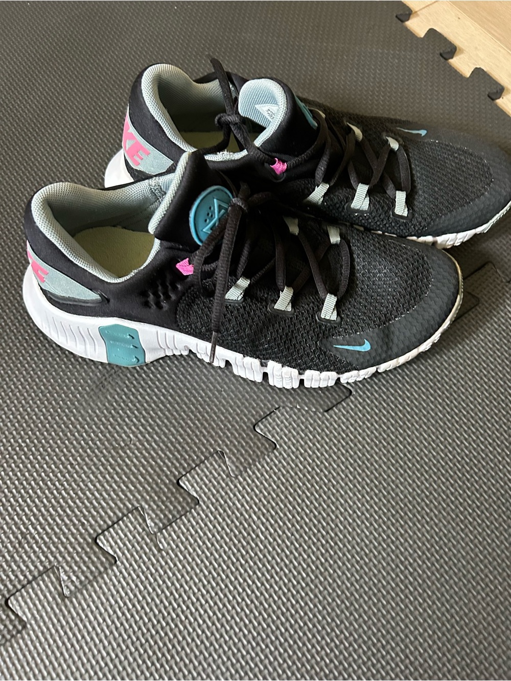 Nike women’s Black Metcon with Teal & Pink Accents